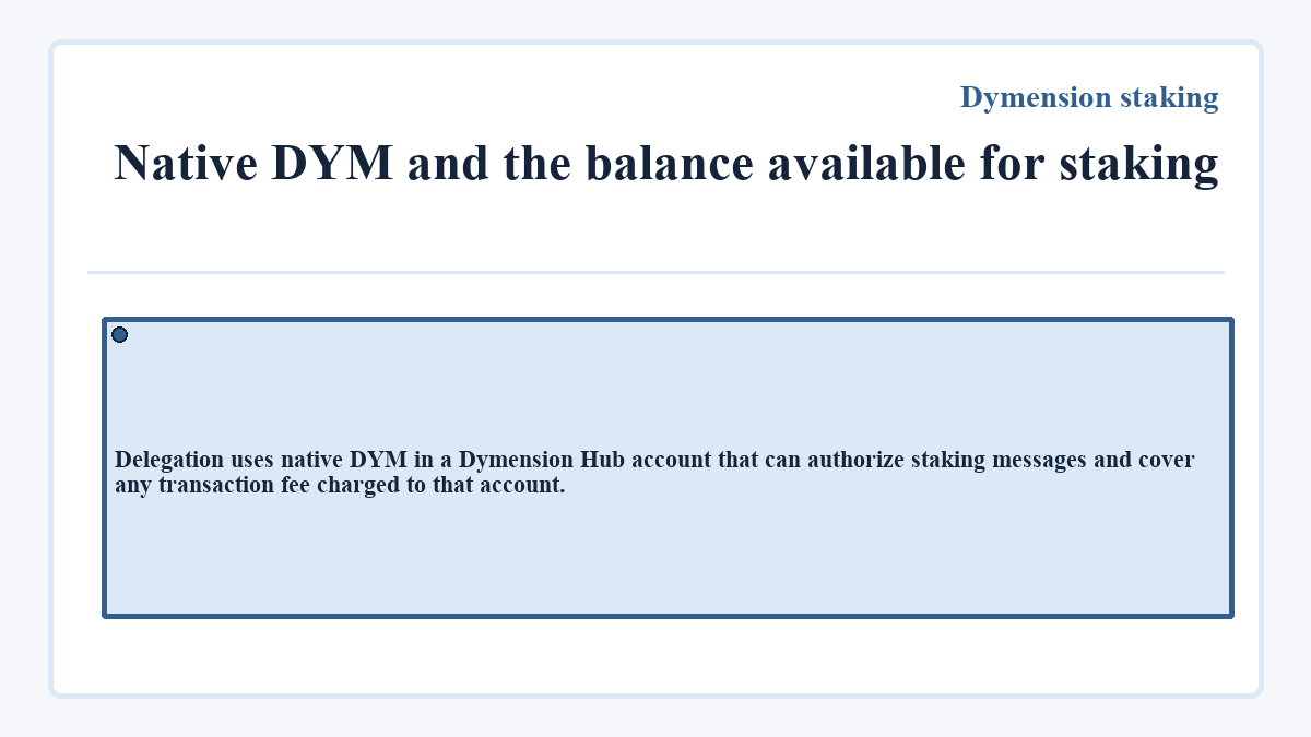 Graphic: Dymension staking - Native DYM and the balance available for staking